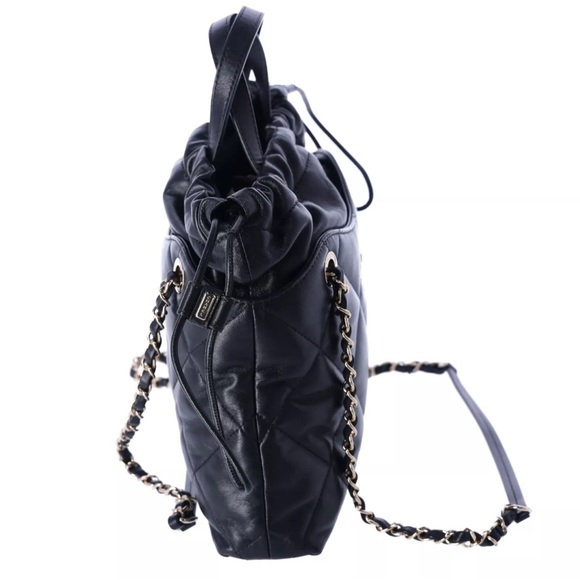 Chanel Lambskin Quilted Small Drawstring Shopping Bag Black - Picture 3 of 14